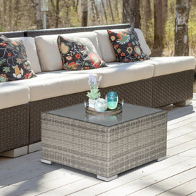 Outsunny Patio Wicker Coffee Table w/ Glass Top Suitable for Garden