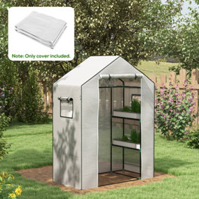 Outsunny PE Greenhouse Cover Replacement with Door and Mesh Windows, White