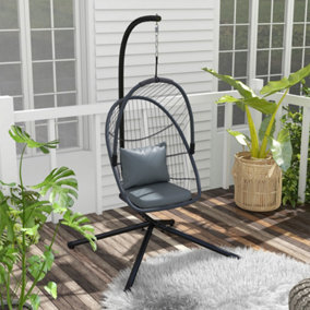 Outsunny PE Hanging Swing Chair w/ Cushion, Patio Hanging Chair, Grey