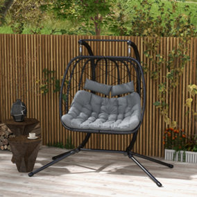 Outsunny PE Hanging Swing Chair w/ Thick Cushion, Patio Hanging Chair, Black