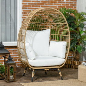 Outsunny PE Rattan Egg Chair w/ Padded Cushions for Garden, Khaki