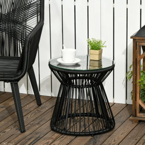 Outsunny PE Rattan End Table, Round Hollow Drum Design Side Table, Black
