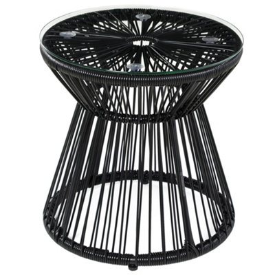 Outsunny PE Rattan End Table, Round Hollow Drum Design Side Table, Black