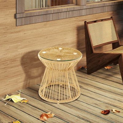 Outsunny PE Rattan End Table, Round Hollow Drum Design Side Table, Natural