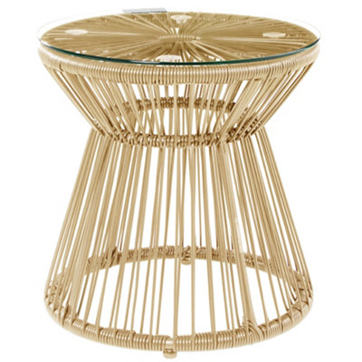 Outsunny PE Rattan End Table, Round Hollow Drum Design Side Table, Natural