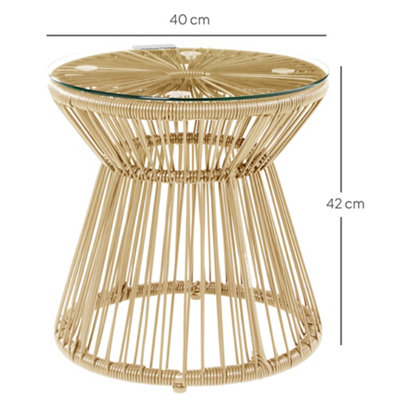 Outsunny PE Rattan End Table, Round Hollow Drum Design Side Table, Natural