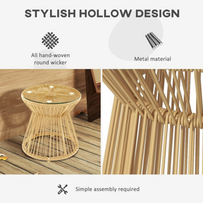 Outsunny PE Rattan End Table, Round Hollow Drum Design Side Table, Natural