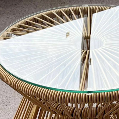 Outsunny PE Rattan End Table, Round Hollow Drum Design Side Table, Natural