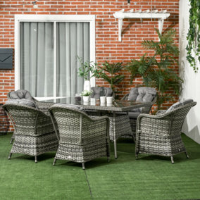 Outsunny PE Rattan Garden Dining Set for 6 with Seat and Back Cushions
