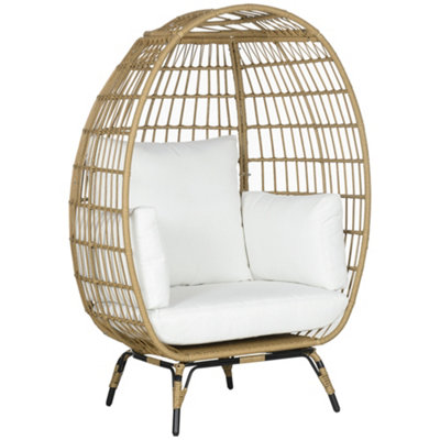 Outsunny PE Rattan Outdoor Egg Chair, Round Wicker Weave Teardrop Chair with Thick Padded Cushions