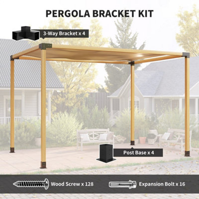 Outsunny Pergola Kit with 3-Way Corner Brackets & Post Base for 92mm Lumber