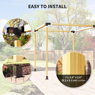 Outsunny Pergola Kit with 3-Way Corner Brackets & Post Base for 92mm Lumber