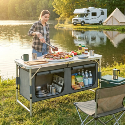 Outsunny Picnic Table Camping Folding Portable Dining Storage Garden ...