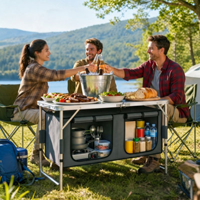 Outsunny Picnic Table Camping Folding Portable Dining Storage Garden ...
