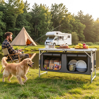Outsunny Picnic Table Camping Folding Portable Dining Storage Garden ...