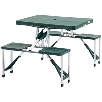 Outsunny Picnic Table Chair Set 4 Seat Aluminium PP W/ 2.7cm Umbrella Hole Green