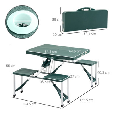 Outsunny Picnic Table Chair Set 4 Seat Aluminium PP W/ 2.7cm Umbrella Hole Green - 3
