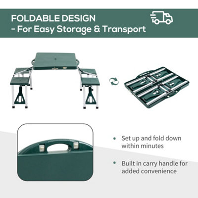 Outsunny Picnic Table Chair Set 4 Seat Aluminium PP W/ 2.7cm Umbrella Hole Green - 4