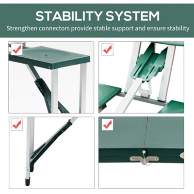Outsunny Picnic Table Chair Set 4 Seat Aluminium PP W/ 2.7cm Umbrella Hole Green - 6