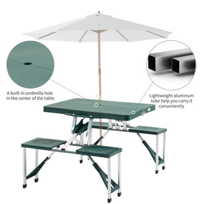 Outsunny Picnic Table Chair Set 4 Seat Aluminium PP W/ 2.7cm Umbrella Hole Green - 7