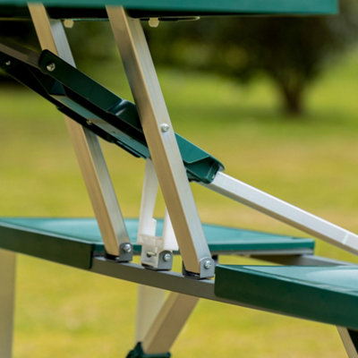 Outsunny Picnic Table Chair Set 4 Seat Aluminium PP W/ 2.7cm Umbrella Hole Green - 9