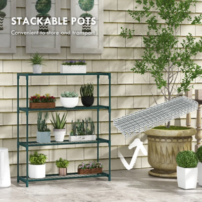 Outsunny Plant Stand, 4-Tier Planter Holder Flower Display Rack, Dark Green