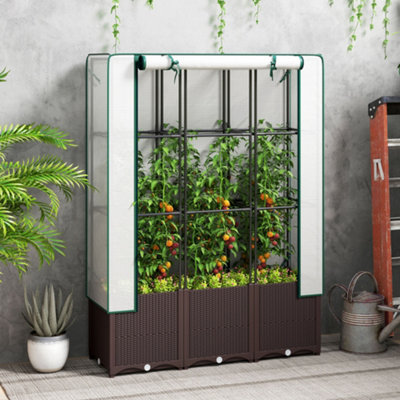 Outsunny Plastic Vegetable Planter with Trellis, 120 x 40 x 140 cm