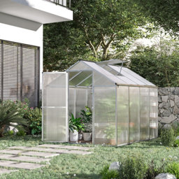 Outsunny Polycarbonate,Aluminium 8 x 6ft Greenhouse with Adjustable vent