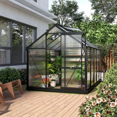 Outsunny Polycarbonate Greenhouse Large Walk-In Green House Garden Plants Grow Galvanized Base Aluminium, 6 x 10ft