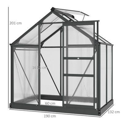 Outsunny Polycarbonate Greenhouse Large Walk-In Green House Garden Plants Grow Galvanized Base Aluminium, 6 x 4ft
