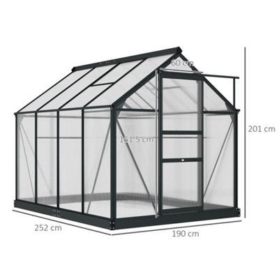 Outsunny Polycarbonate Greenhouse Large Walk-In Green House Garden Plants Grow Galvanized Base Aluminium, 6 x 8ft