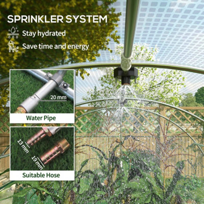 Outsunny Polytunnel Green House with Sprinkler System, Wide Door, 4 x 3(m)