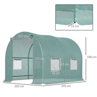 Outsunny Polytunnel Greenhouse Outdoor Grow House Roll Up Door Windows 2.5x2x2m - 3