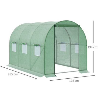 Outsunny Polytunnel Walk-in Garden Greenhouse with Zip Door and Windows 3 x 2M - 3