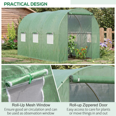 Outsunny Polytunnel Walk-in Garden Greenhouse with Zip Door and Windows 3 x 2M - 4