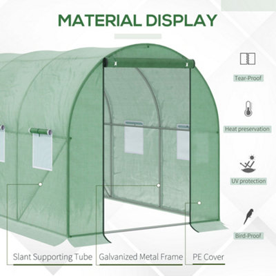 Outsunny Polytunnel Walk-in Garden Greenhouse with Zip Door and Windows 3 x 2M - 5
