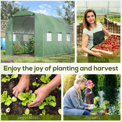 Outsunny Polytunnel Walk-in Garden Greenhouse with Zip Door and Windows 3 x 2M - 6