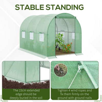 Outsunny Polytunnel Walk-in Garden Greenhouse with Zip Door and Windows 3 x 2M - 7