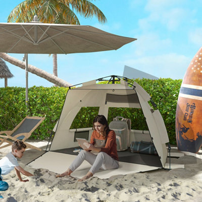 Outsunny Tente De Plage Double 3x3 M – Voile Ombrage UV Avec Sac – Imperméable, Piquets Et Cords Inclus – Camping, Picnic, Événements