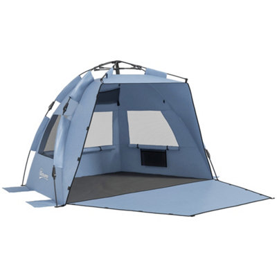 Outsunny Pop Up Beach Tent for 2-3 Person with Carry Bag, UPF15+, Light Blue