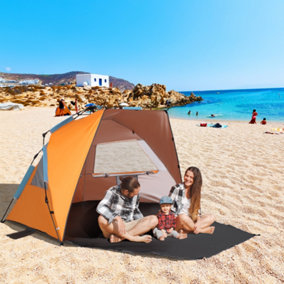 Outsunny Pop Up Beach Tent Sun Shelter with Extended Porch, Sandbag & Carry Bag