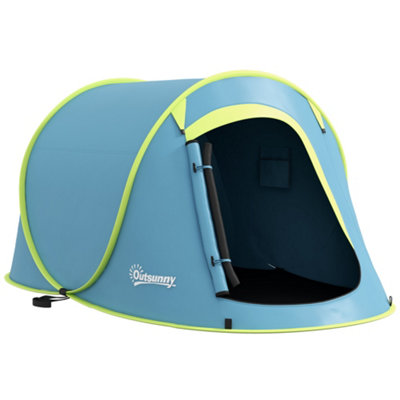 Outsunny Pop up Camping Tent for 2 Man, 2000mm Waterproof with Carry Bag, Blue