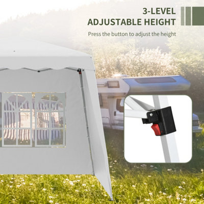 Outsunny Pop Up Gazebo with 2 Sides, Slant Legs and Carry Bag, Height Adjustable UV50+ Party Tent Event Shelter, White