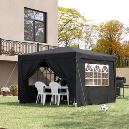 Outsunny Pop Up Water Resistant Wedding Camping Party Tent Black Square Gazebo, (W)3m (D)3m