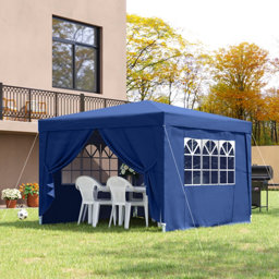 Outsunny Pop Up Water Resistant Wedding Camping Party Tent Blue Square Gazebo, (W)3m (D)3m