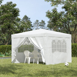 Outsunny Pop Up Water Resistant Wedding Camping Party Tent White Square Gazebo, (W)3m (D)3m