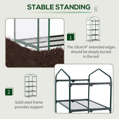 Outsunny Portable 4-Tier Mini Greenhouse Plant Grow House Shed w/ Clear Cover - 4