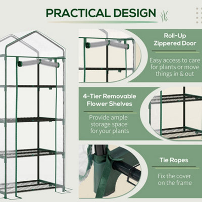 Outsunny Portable 4-Tier Mini Greenhouse Plant Grow House Shed w/ Clear Cover - 6