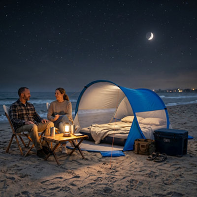 Outsunny Pop-up Strandtent – Voor 1-2 Personen – UV-bescherming – Met Ramen, Deur En Zandzakken – Hemelsblauw – Inklapbaar
