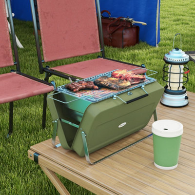 Outsunny Portable BBQ Grill with Suitcase Design for Camping Picnic Party Green DIY at B Q